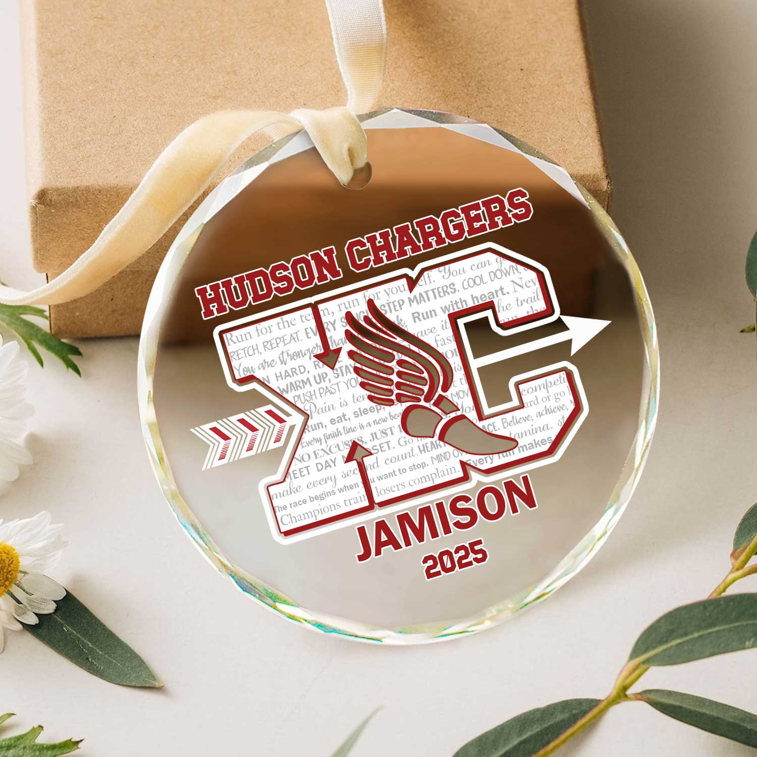 Personalized Cross Country Ornament - Custom XC Team Gift with Name & Year, Runner Christmas Glass Ornament, Cross Country Runner Gift 1 Personalized cross country ornament with runner design, custom name and year, XC team Christmas keepsake.