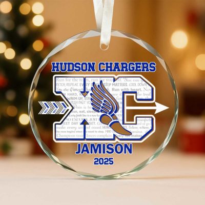 Personalized cross country ornament with runner design, custom name and year, XC team Christmas keepsake.