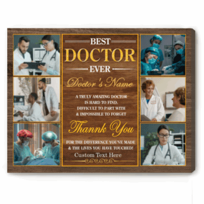 Best Doctor Ever Personalized photo canvas with name and custom message, retirement and thank-you gift for physician, medical office wall art.