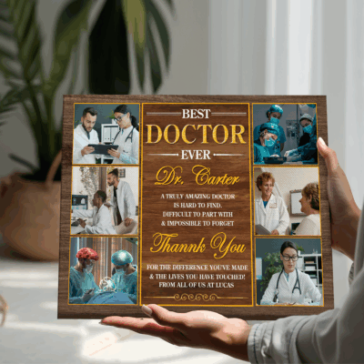 Best Doctor Ever Personalized photo canvas with name and custom message, retirement and thank-you gift for physician, medical office wall art.