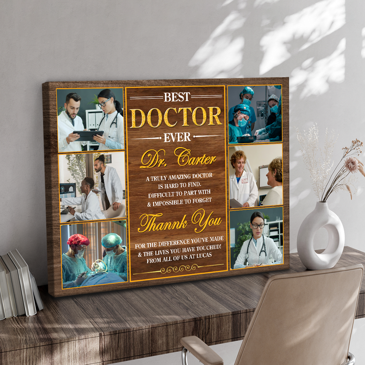 Best Doctor Ever Personalized Photo Canvas – Custom Retirement Gift for Doctor, Thank You Doctor Gift, Medical Office Wall Art 1 Best Doctor Ever Personalized photo canvas with name and custom message, retirement and thank-you gift for physician, medical office wall art.