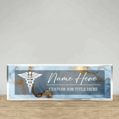 Personalized medical career name plaque for doctor or nurse, custom desk name plate for healthcare professional office decor, recognition gift for medical staff.