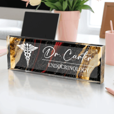 Personalized medical career name plaque for doctor or nurse, custom desk name plate for healthcare professional office decor, recognition gift for medical staff.