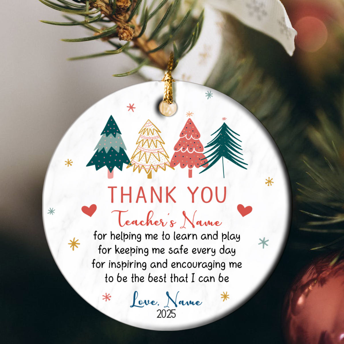 Custom Teacher Thank You Ceramic Ornament - Christmas Gift For Teacher ...