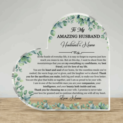 To my husband Personalized acrylic plaque featuring romantic message from wife, custom name design, elegant clear acrylic keepsake for anniversary, birthday, or Valentine’s Day gift.