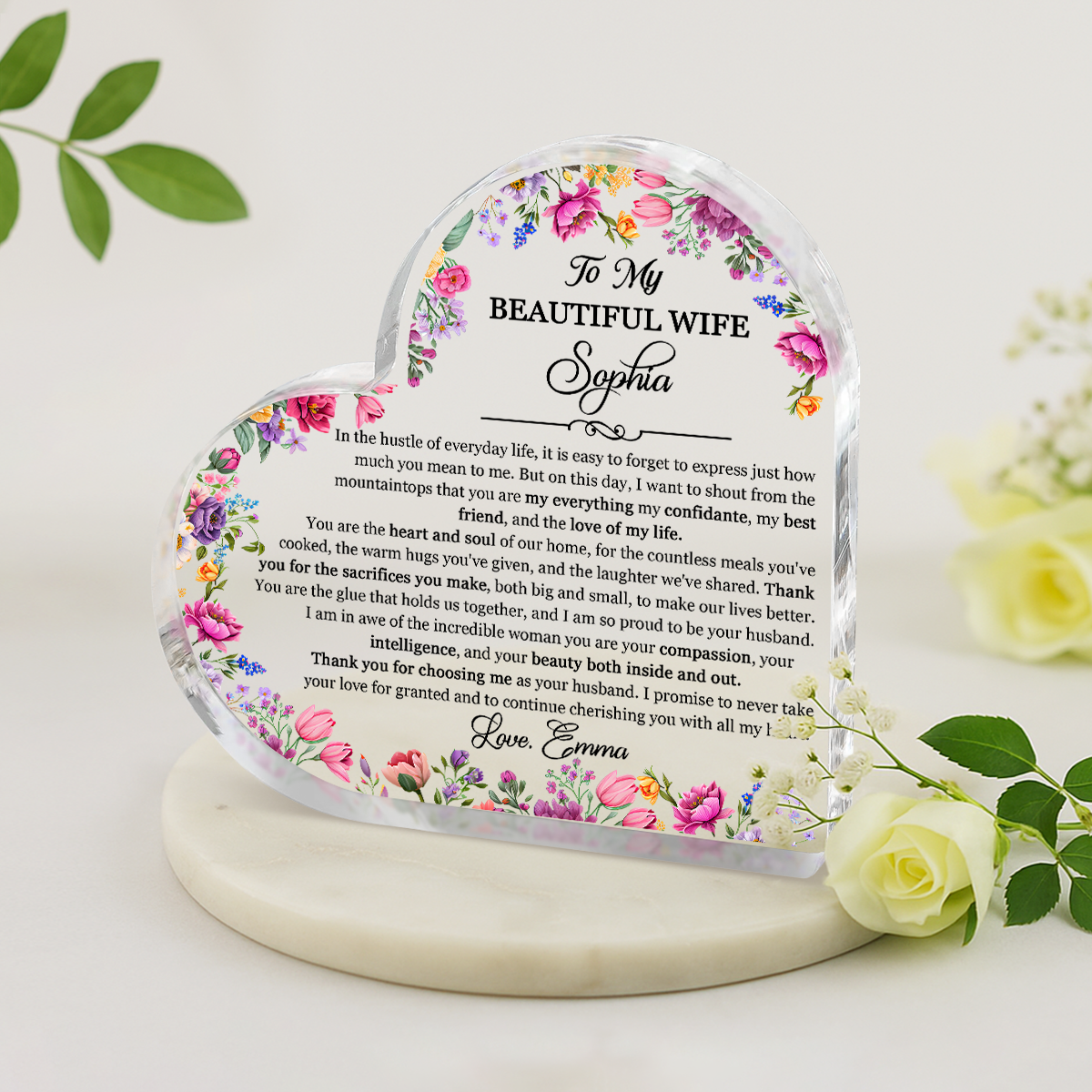 To my wife Personalized acrylic plaque with custom message, romantic anniversary gift from husband.