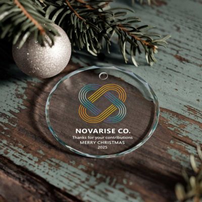 Benicee Shop 32 Custom Company Logo Glass Ornament - Christmas Company Gift with printed company logo and name, personalized business Christmas ornament, clear round glass keepsake, corporate holiday gift for employees or clients.