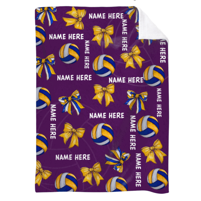 Personalized volleyball blanket for girls with custom name and bow design