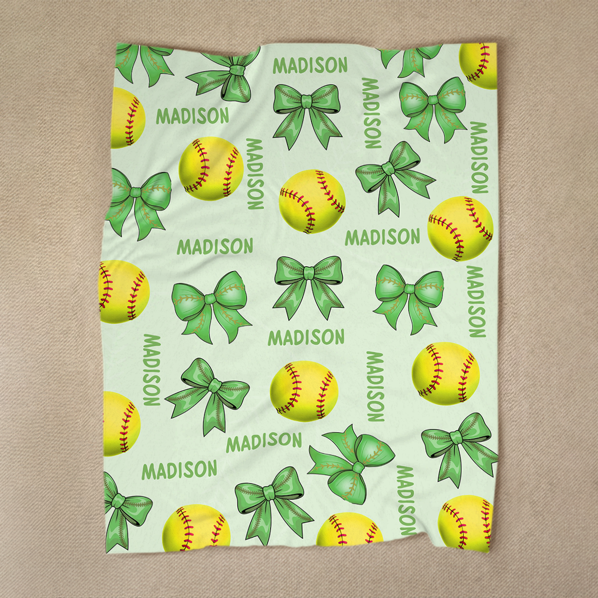 Personalized Softball Blanket for Girls – Custom Name Softball & Bow Pattern Blanket, Softball Player Gift, Softball Senior Night Gifts 1 Personalized softball blanket for girls with custom name and pink bow softball pattern, soft fleece gift for softball player or senior night.