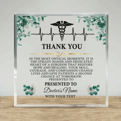Personalized doctor thank you plaque with custom name and message