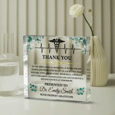 Personalized doctor thank you plaque with custom name and message