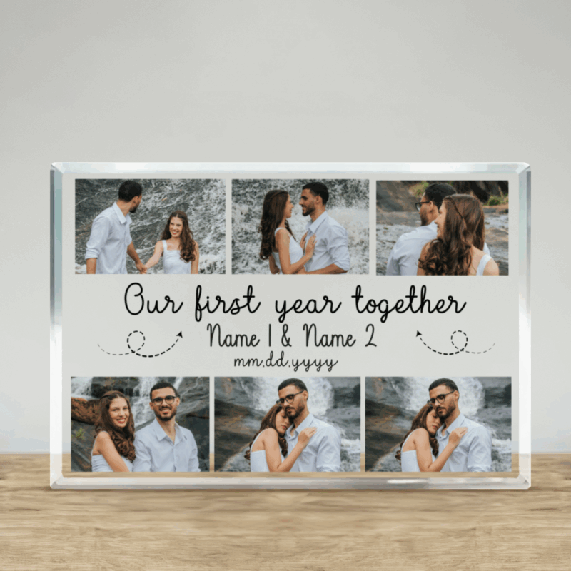 Personalized first anniversary photo plaque with couple photo and custom text
