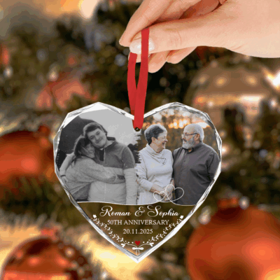 Benicee Shop 30 Personalized wedding anniversary glass ornament with Then and Now photos