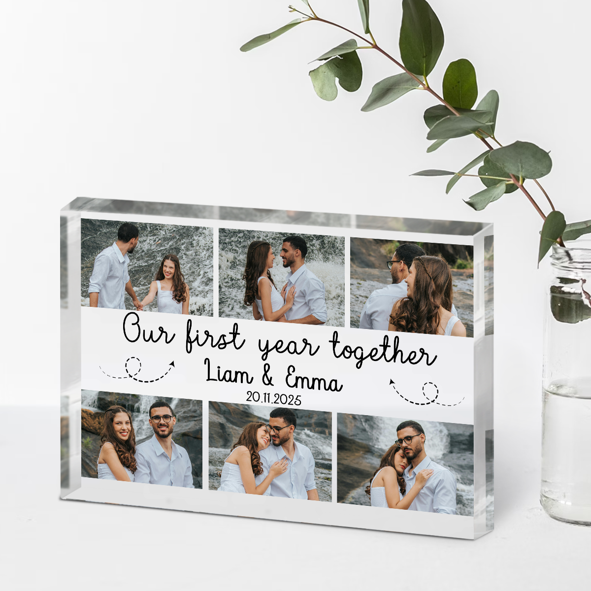 Personalized first anniversary photo plaque with couple photo and custom text