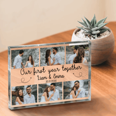 Personalized first anniversary photo plaque with couple photo and custom text