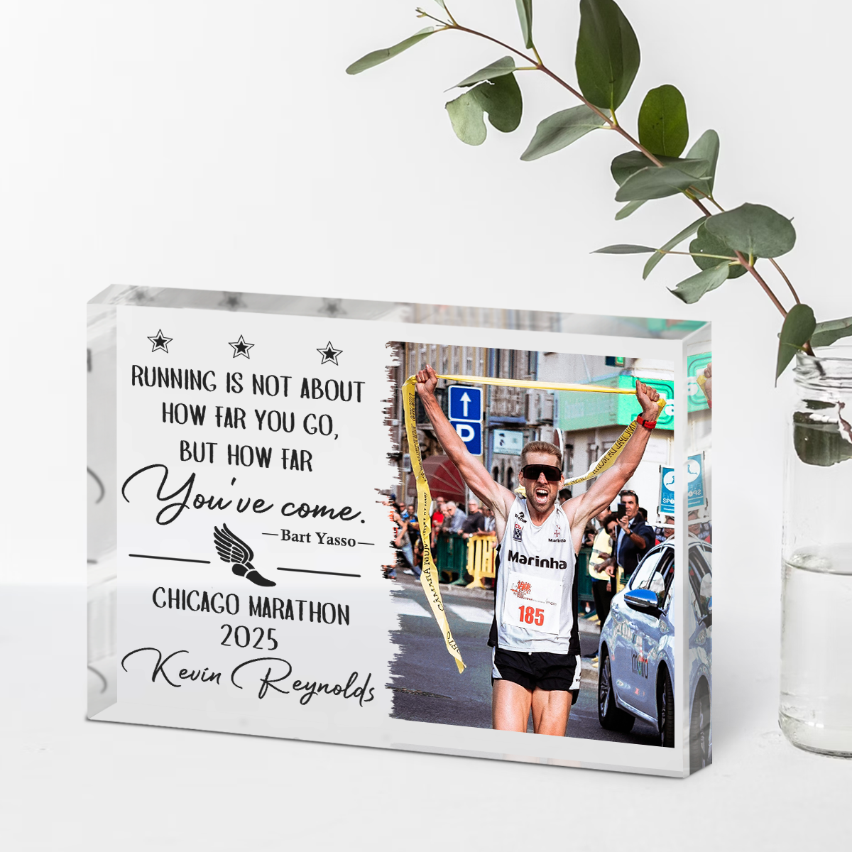 Personalized running picture acrylic plaque with race photo and custom text