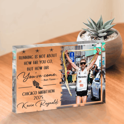 Personalized running picture acrylic plaque with race photo and custom text