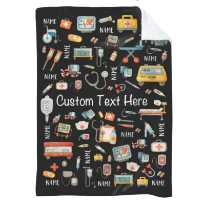 Personalized doctors blanket with custom name and medical design