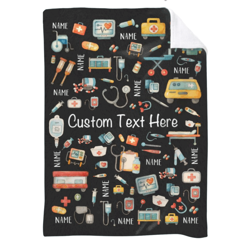 Personalized doctors blanket with custom name and medical design