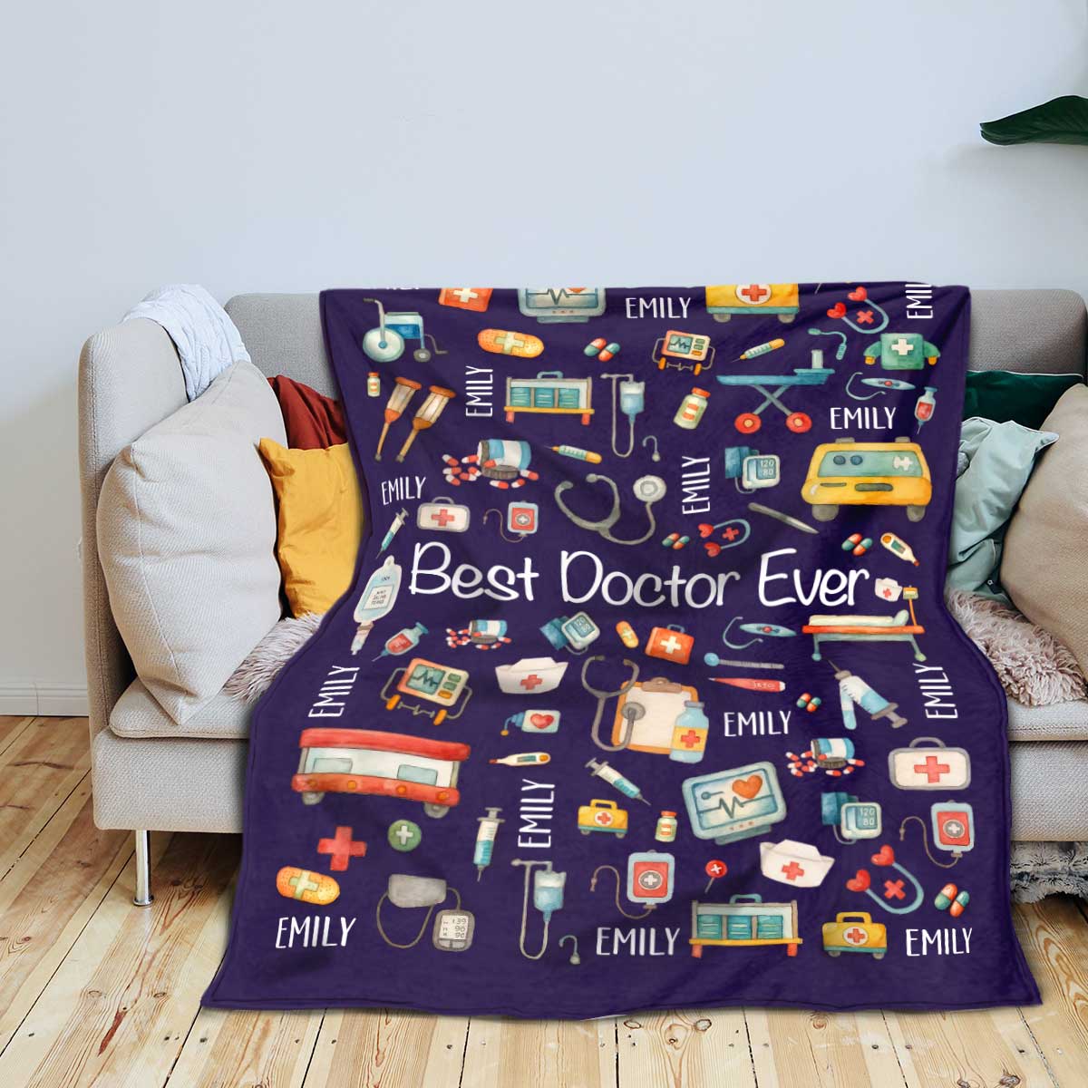 Personalized Doctors Blanket – Custom Medical Professionals Blanket, Customized Doctor Fleece, Gift for Medical Doctors 1 Personalized doctor blanket with custom name and medical design