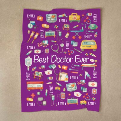 Benicee Shop 50 Personalized doctors blanket with custom name and medical design