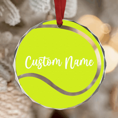 Personalized tennis ornament with player name and racket design