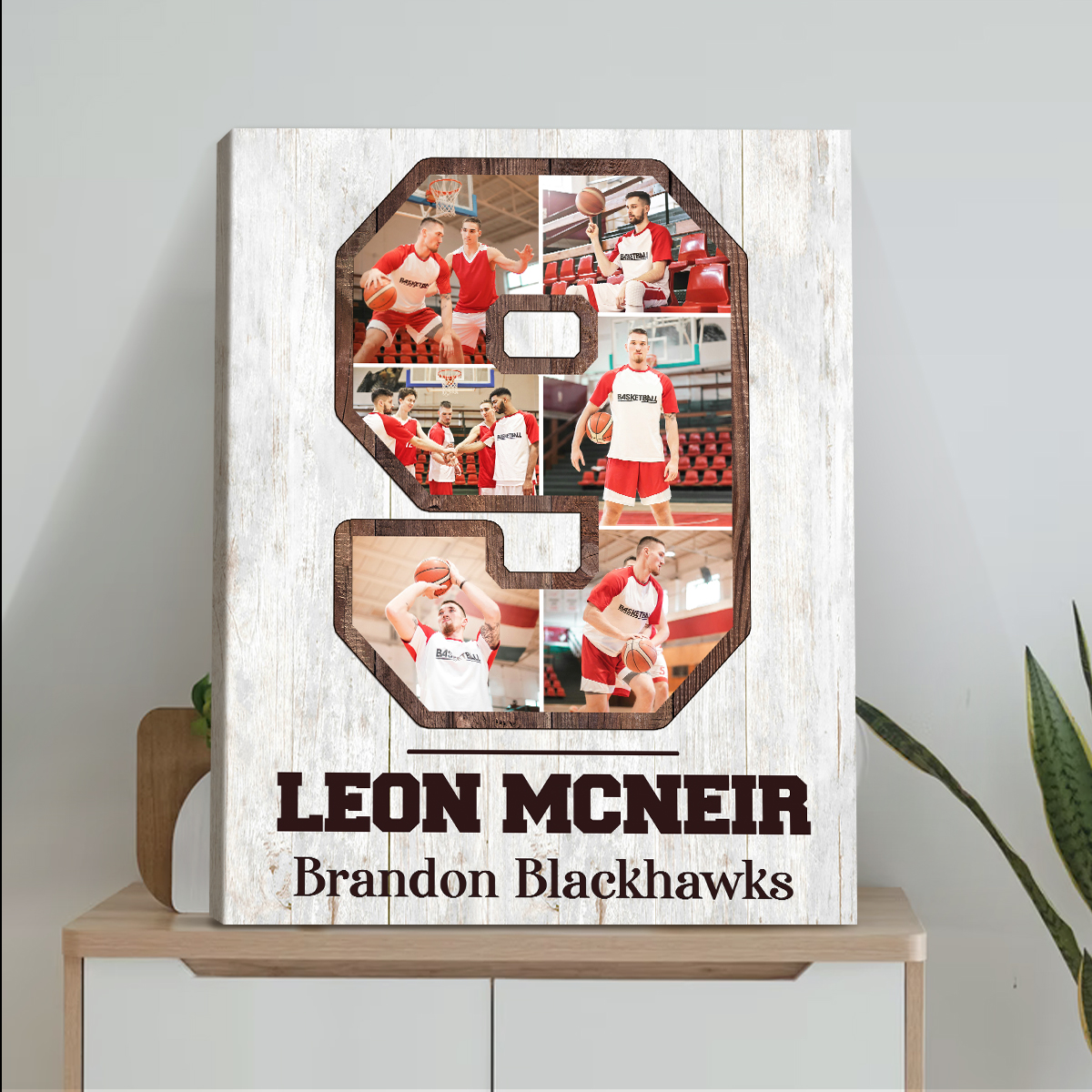 Custom Jersey Number Photo Collage Canvas – Personalized Sports Number Wall Art, Senior Night Gift for Basketball Player, Athlete Photo Gift 5 Custom jersey number photo collage canvas with athlete pictures and personalized number