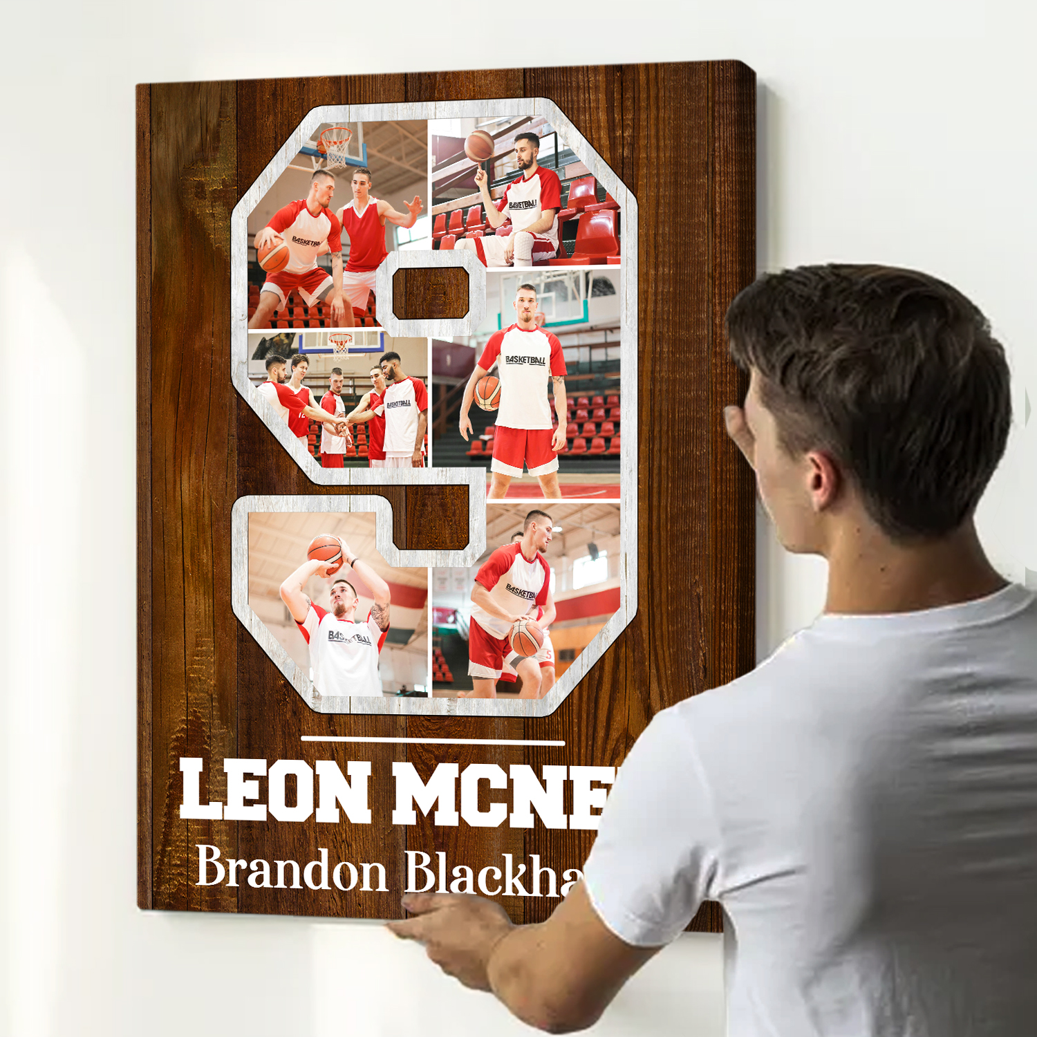 Custom Jersey Number Photo Collage Canvas – Personalized Sports Number Wall Art, Senior Night Gift for Basketball Player, Athlete Photo Gift 2 Custom jersey number photo collage canvas with athlete pictures and personalized number