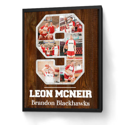 Custom Jersey Number Photo Collage Canvas – Personalized Sports Number Wall Art, Senior Night Gift for Basketball Player, Athlete Photo Gift 11 Custom jersey number photo collage canvas with athlete pictures and personalized number