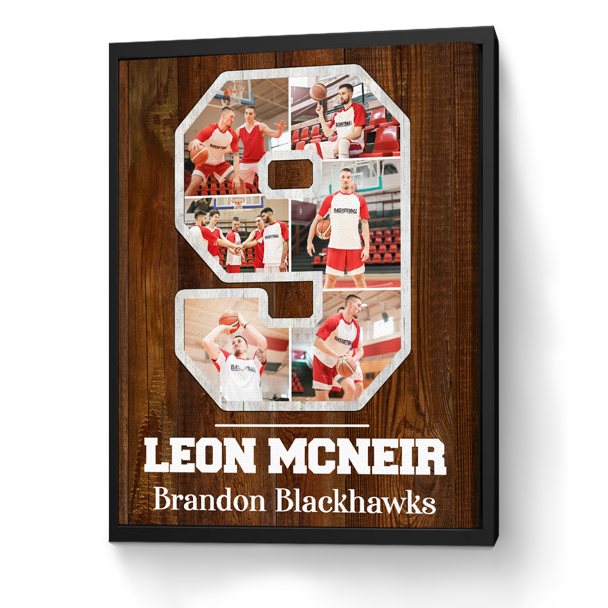Custom Jersey Number Photo Collage Canvas – Personalized Sports Number Wall Art, Senior Night Gift for Basketball Player, Athlete Photo Gift 6 Custom jersey number photo collage canvas with athlete pictures and personalized number