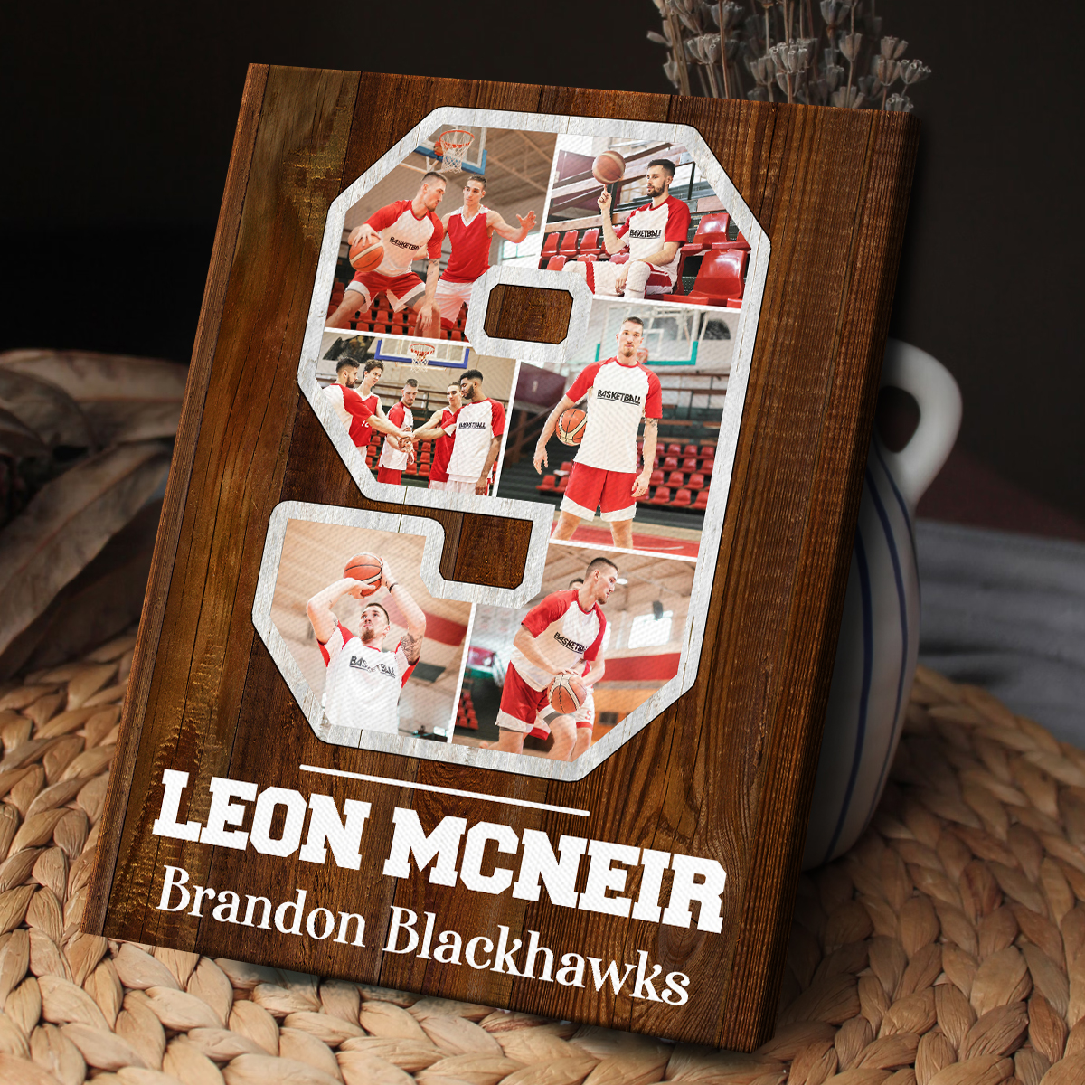 Custom Jersey Number Photo Collage Canvas – Personalized Sports Number Wall Art, Senior Night Gift for Basketball Player, Athlete Photo Gift 3 Custom jersey number photo collage canvas with athlete pictures and personalized number