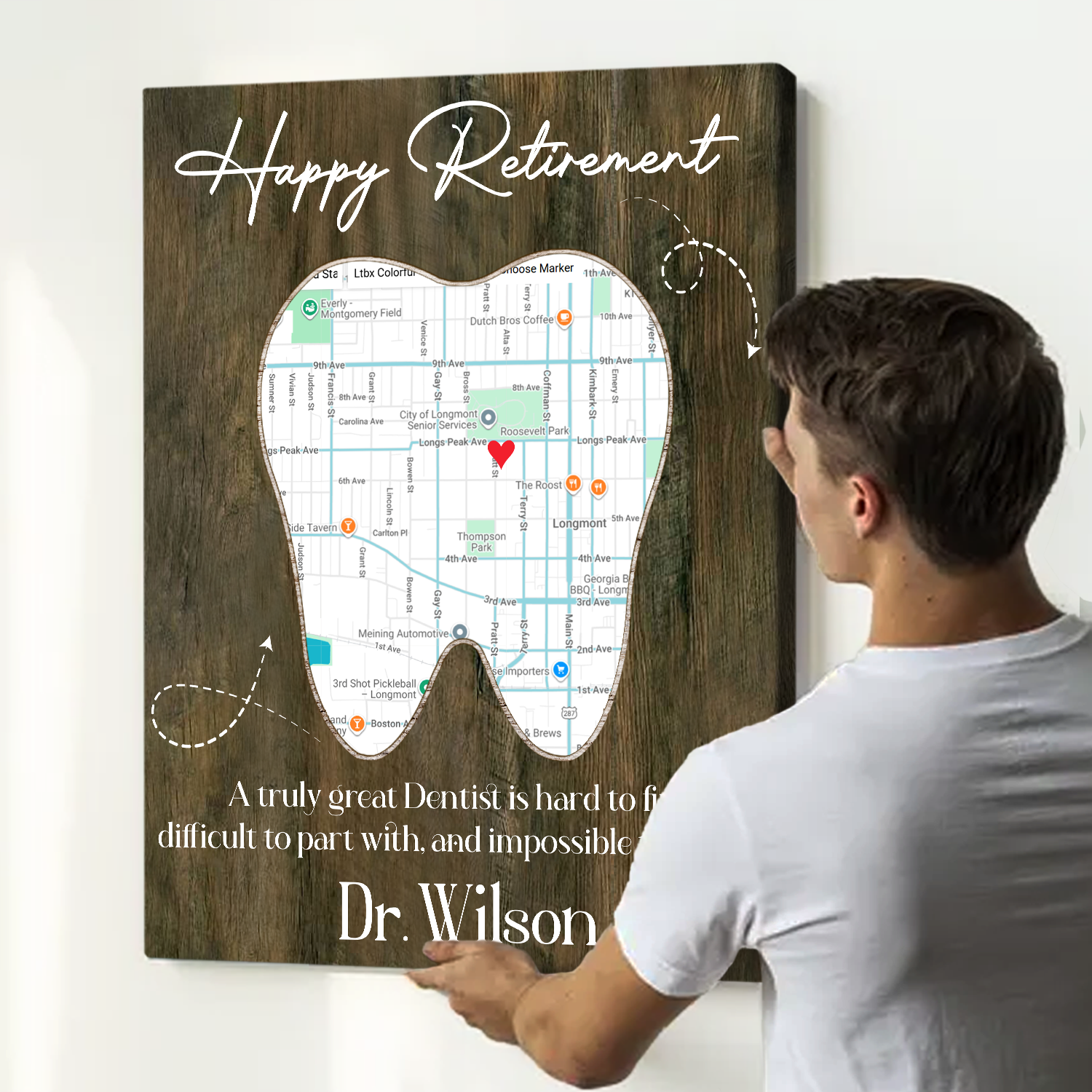 Personalized Dentist Retirement Map Canvas – Custom Dental Office Location Gift for Retiring Dentist, Thank You Gift for Dental Professional 1 Personalized dentist retirement map canvas featuring dental office location and custom details