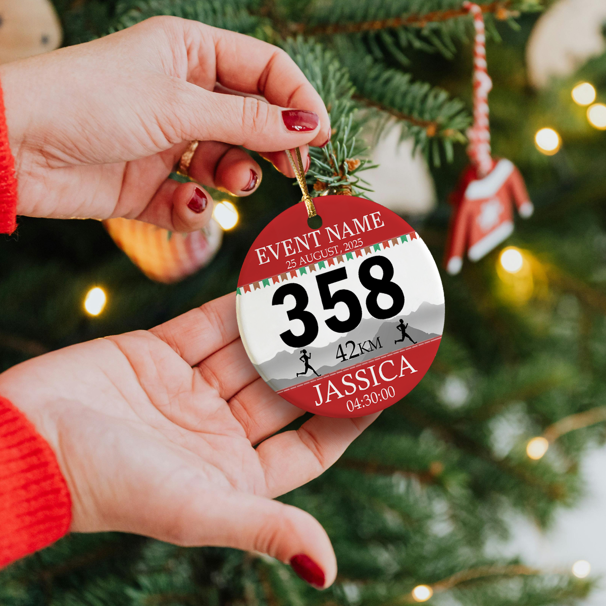 Personalized Race Bib Christmas Ornament – Custom Ceramic Running Keepsake, Marathon Runner Gift, Cross Country Gift for Runners 1 Personalized race bib Christmas ornament with custom bib number and runner’s name