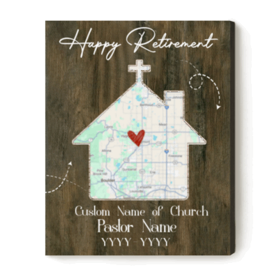 Personalized pastor retirement canvas with custom church map and name