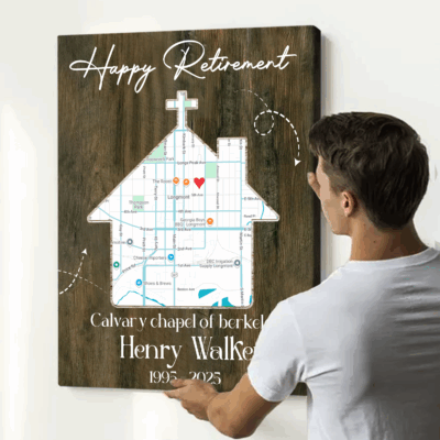 Personalized pastor retirement canvas with custom church map and name