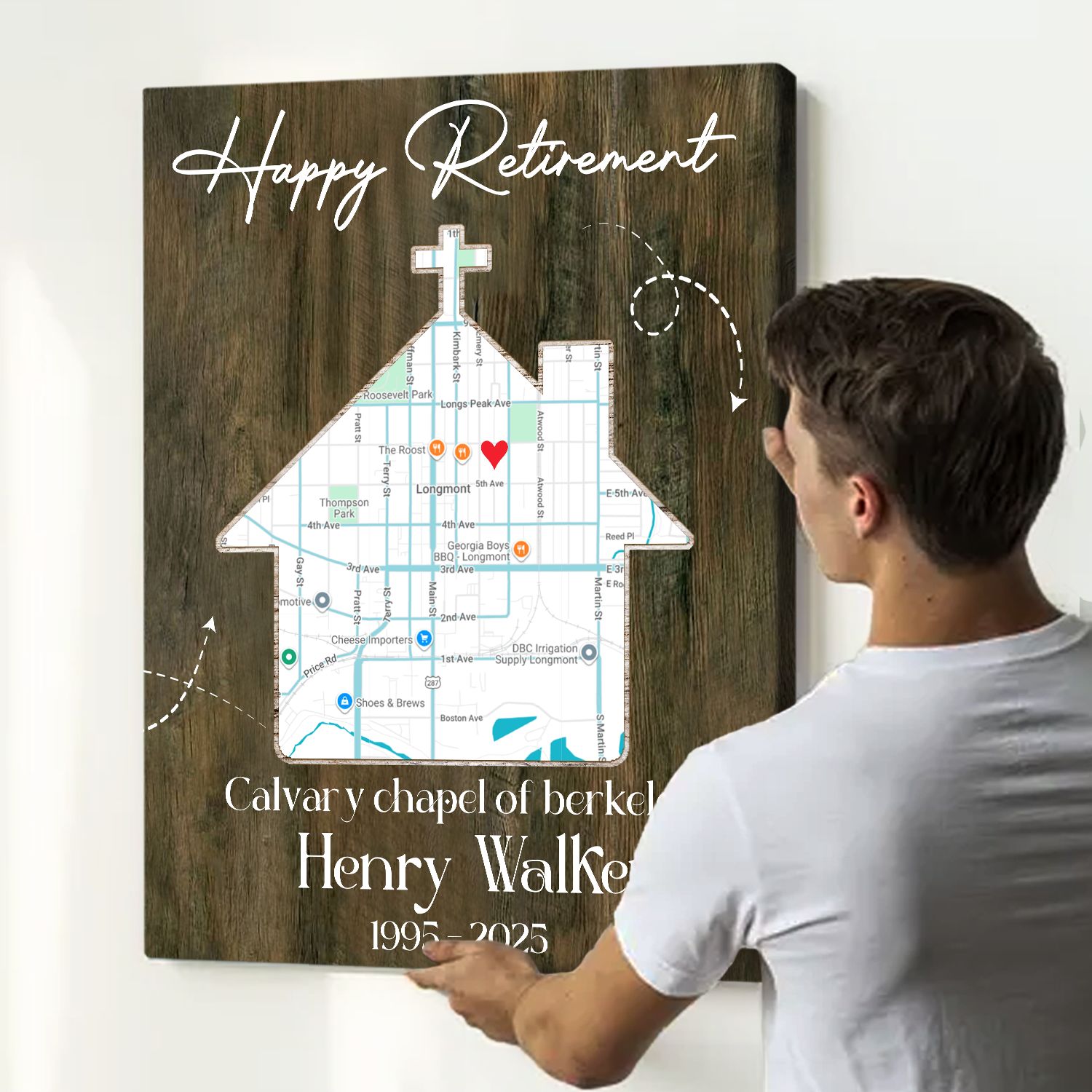 Personalized pastor retirement canvas with custom church map and name