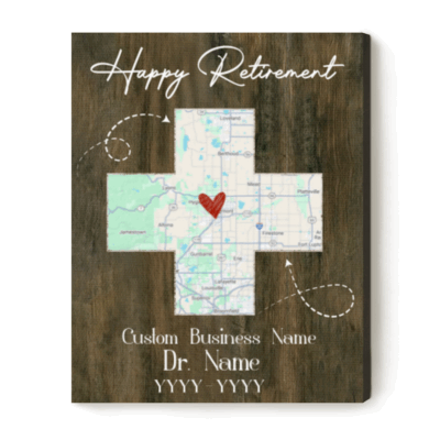 Personalized doctor retirement canvas with custom map and name