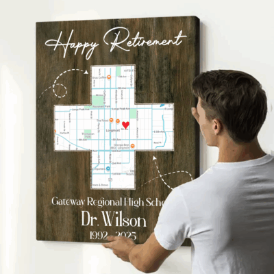 Personalized doctor retirement canvas with custom map and name