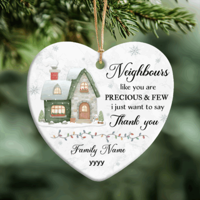 Custom Thank You Neighbour ornament with personalized name, appreciation Christmas gift for neighbours, decorative holiday tree keepsake.