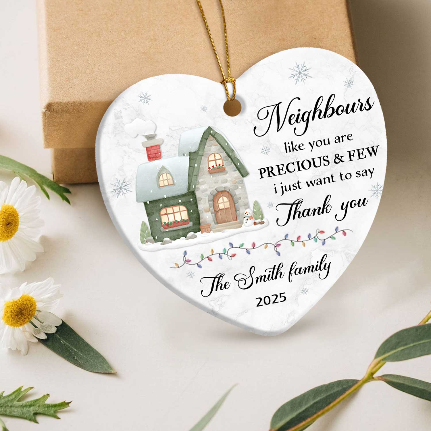 Custom Thank You Neighbour ornament with personalized name, appreciation Christmas gift for neighbours, decorative holiday tree keepsake.