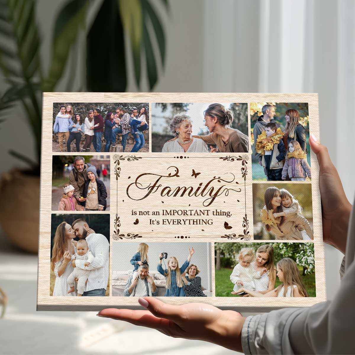 Personalized family photo collage canvas with custom pictures, family wall art gift for parents or whole family.