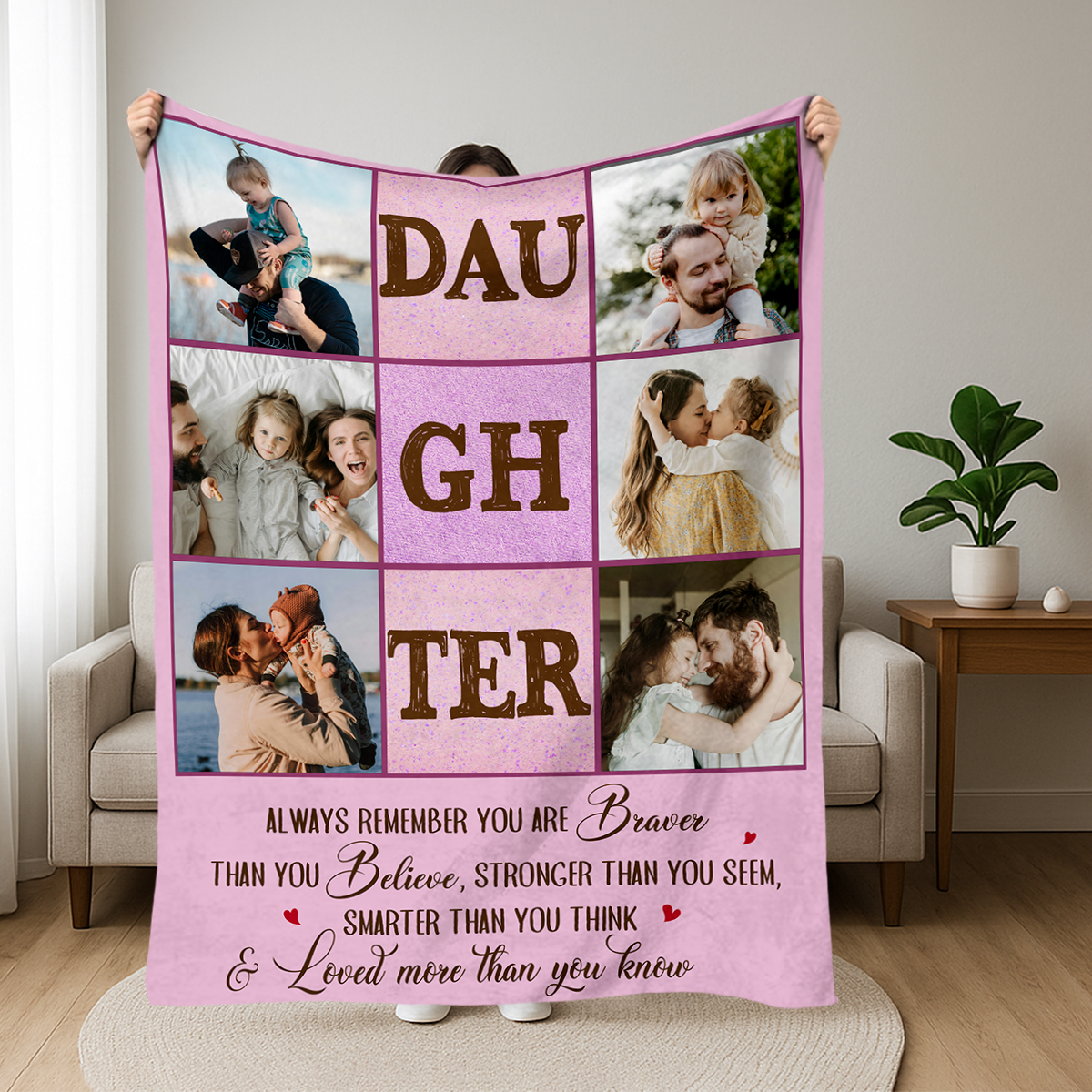 Personalized Daughter Photo Blanket – Custom Daughter Fleece Blanket from Mom & Dad, Daughter Birthday Christmas Gift 1 Personalized daughter photo blanket with custom pictures and name, sentimental fleece gift from mom and dad.