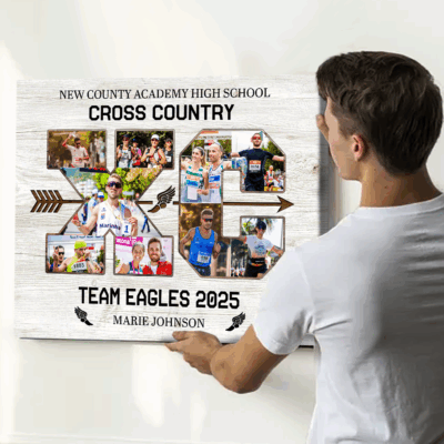 Personalized Cross Country XC photo canvas with runner photos and custom name