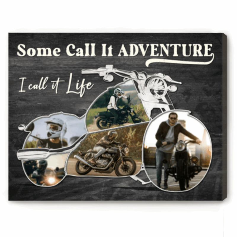 Motorcycle Photo Collage Canvas, Personalized Biker Gift, Wall Art Gifts for Motorcycle Riders, Custom Birthday Gift For Bike Lovers