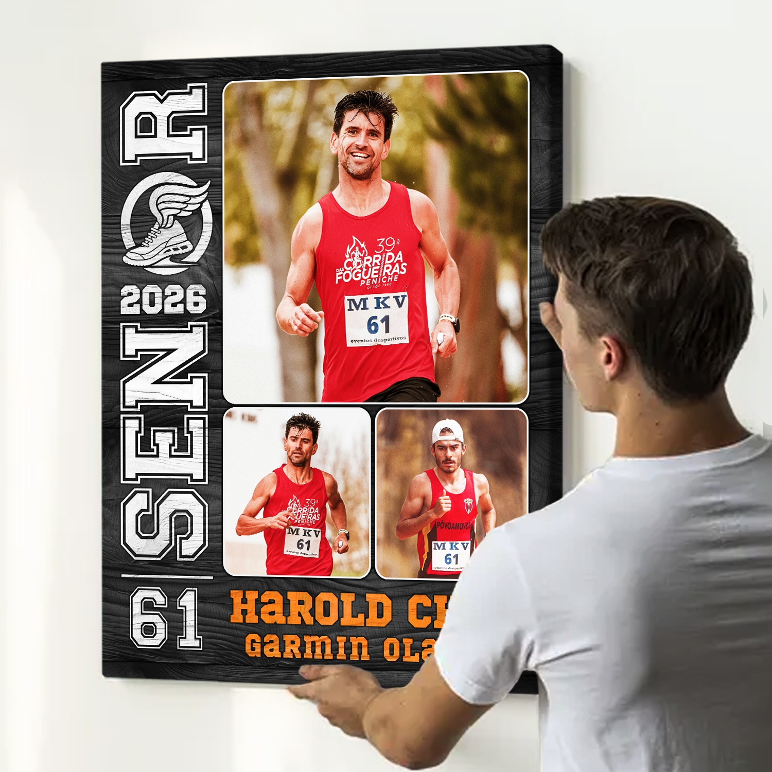 Personalized Running Senior Photo Canvas - Custom Marathon Runner Senior Night Gift, Track and Field Gift, Cross Country Senior Gift 1 Personalized running senior photo canvas with athlete collage and graduation details
