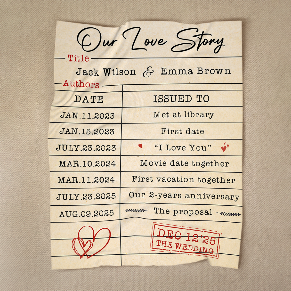 Custom Love Story Timeline Blanket – Personalized Couple Milestones & Dates, Romantic Valentine’s Day Gift, Relationship Timeline Blanket 1 Custom Love Story Timeline Blanket featuring personalized couple names, relationship milestones, and special dates — romantic Valentine’s Day gift for couples.