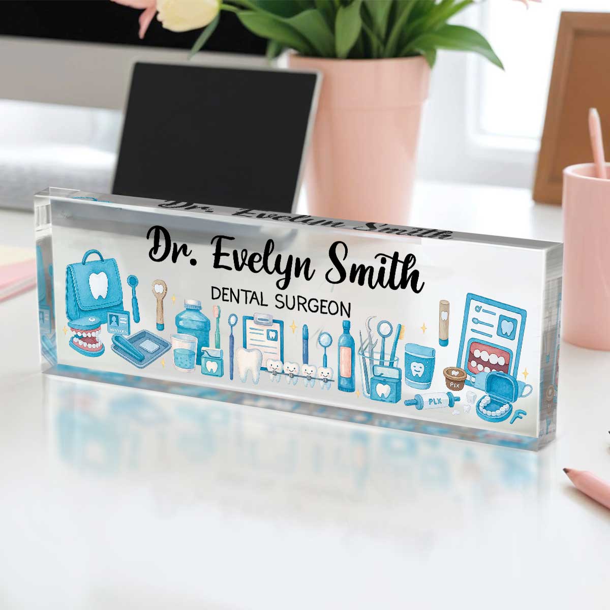 Personalized Dental Name Plate - Dentist Medical Physician Desk Name Plate, Dentist Graduation Gift, Orthodontist Desk Decor, Dental Decor 1 Personalized dental name plate with custom dentist name and title – professional desk décor for dentists, orthodontists, and medical graduation gifts.