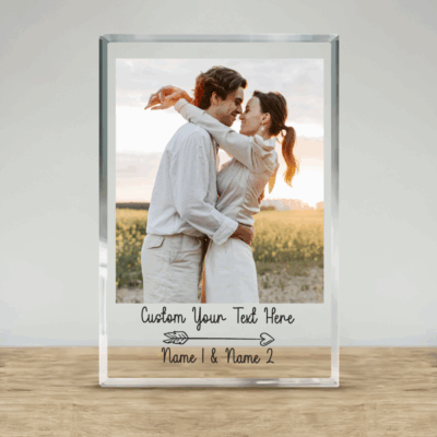 Custom photo collage acrylic plaque with personalized couple photos – romantic engagement and Valentine’s Day keepsake gift.