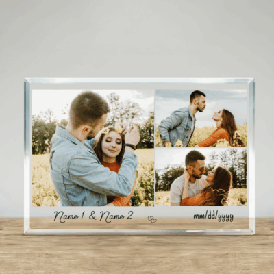 Personalized couple photo acrylic plaque with custom names and special date – romantic anniversary or Valentine’s keepsake gift.