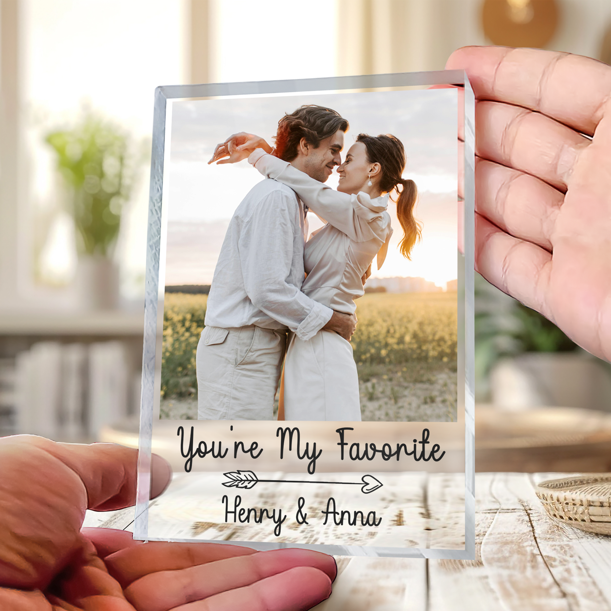 Custom photo collage acrylic plaque with personalized couple photos – romantic engagement and Valentine’s Day keepsake gift.